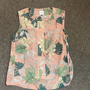 CAbi Leaf Print Tank Top - Green and Peach